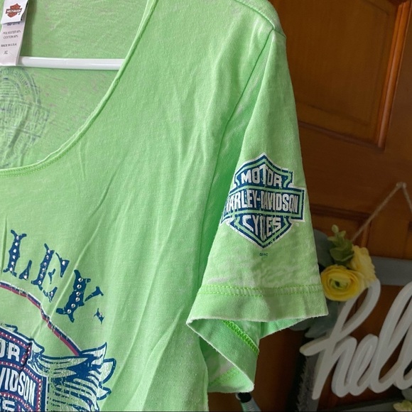 Harley-Davidson Burnout Scoop Neck Lightweight Tee Bright Green - Picture 4 of 5